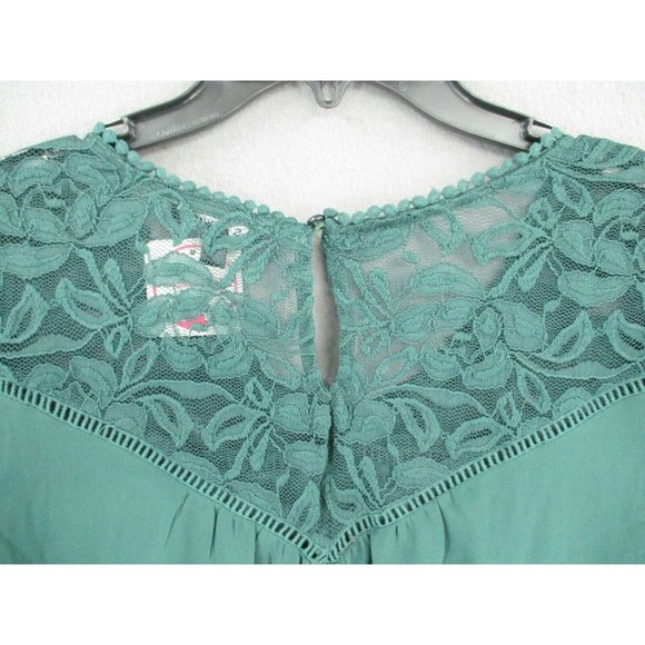 As U Wish Tunic Womens Extra Large Green Lace 1/2 Sleeve Stretch V-Neck NWT - Picture 6 of 10